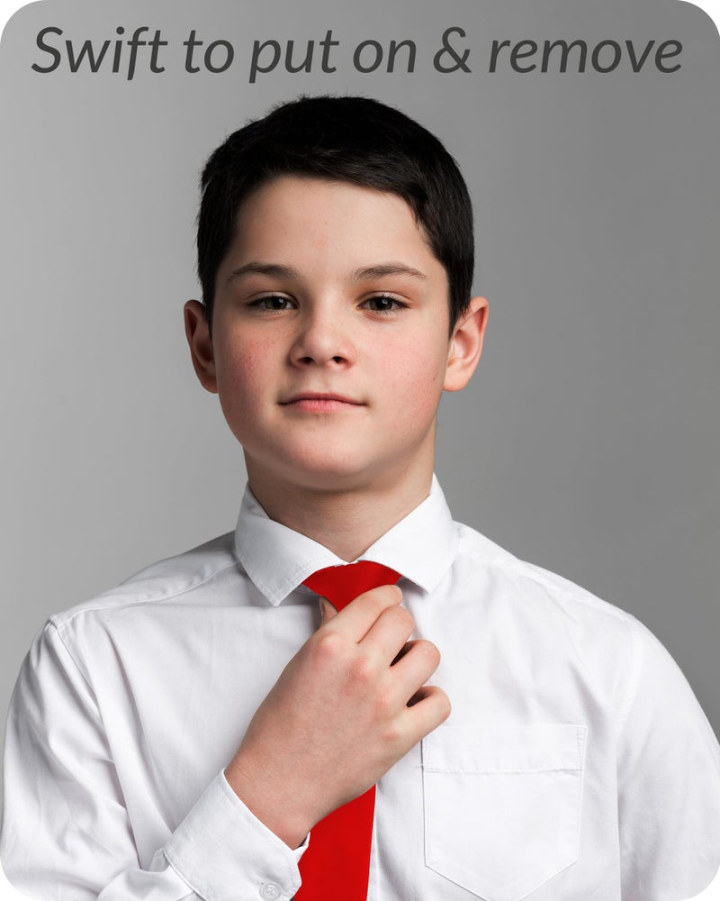 Umo Lorenzo Boys Red Clip on Tie Solid Necktie for Kids Ages 3-5, 6-10 and Toddlers 0-2 - Image 4